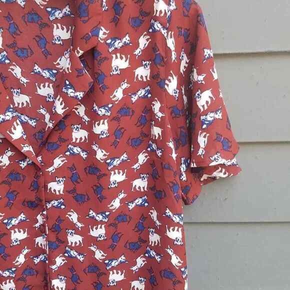 Monteau LA Sheer Burgundy Button Down with Navy White Dog Print size Large - Picture 8 of 11